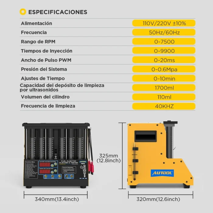 Maquina limpieza inyectores 6 cilindros detalles tecnicos