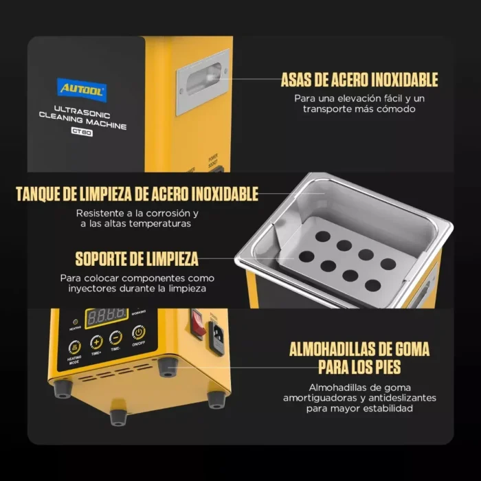 Máquina limpiadora de ultrasonido digital AUTOOL CT80 de 2 litros con calentador y accesorios.