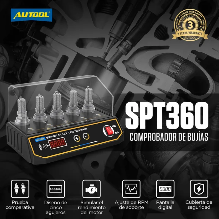 Probador de Bujías Automotriz AUTOOL SPT360 - 5 Agujeros (12V) - Imagen 2