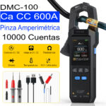 Pinza amperimétrica digital inteligente FNIRSI DMC-100 de 600A con pantalla a color, puntas de prueba y termopar.
