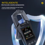 Pinza amperimétrica digital inteligente FNIRSI DMC-100 de 600A con pantalla a color, puntas de prueba y termopar.