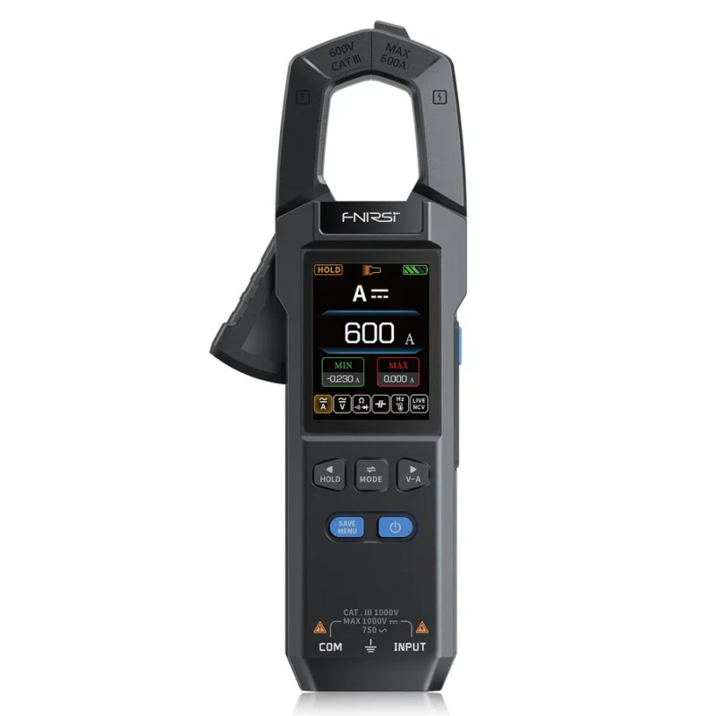 inza amperimétrica digital inteligente FNIRSI DMC-100 de 600A con pantalla a color, puntas de prueba y termopar