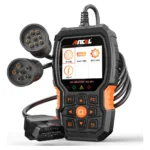 Escáner automotriz Ancel HD601 para diagnóstico de camiones pesados, maquinaria diésel y WWH-OBD, mostrando pantalla a color y conectores de 6, 9 y 16 pines.
