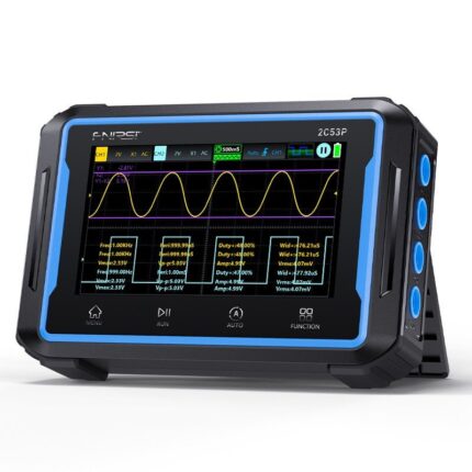 Osciloscopio automotriz FNIRSI 2C53P mostrando señales en pantalla táctil
