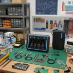 fnirsi osciloscopio tablet en uso en taller electronico