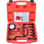 Kit manometro probador de compresion para motores diesel TU-15 con estuche rojo y adaptadores para inyectores y precalentadores