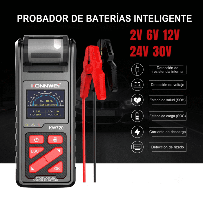 Probador de Baterías KONNWEI KW720 Impresora 6V 12V 24V - Imagen 3
