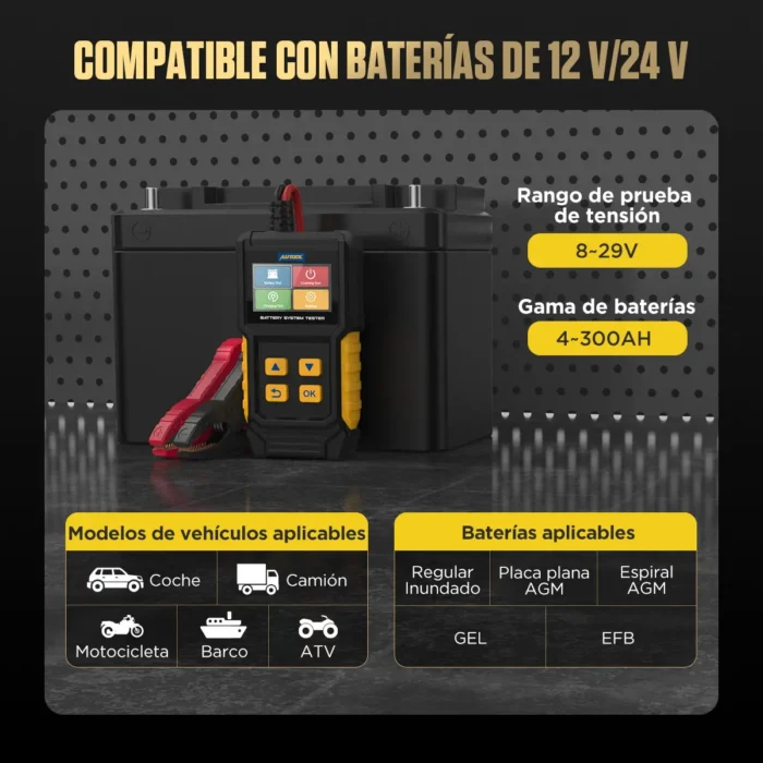 Probador de Baterías AUTOOL bt360 2000 CCA Auto y Moto - Imagen 8