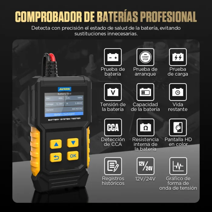 Probador baterías digital autool bt360 funciones
