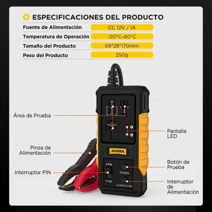 Probador de Relés Automotriz AUTOOL 12V | 4 y 5 Pines - Imagen 10